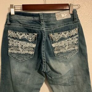 Grace in LA Faded Blue Embroidered Boot Cut Jeans